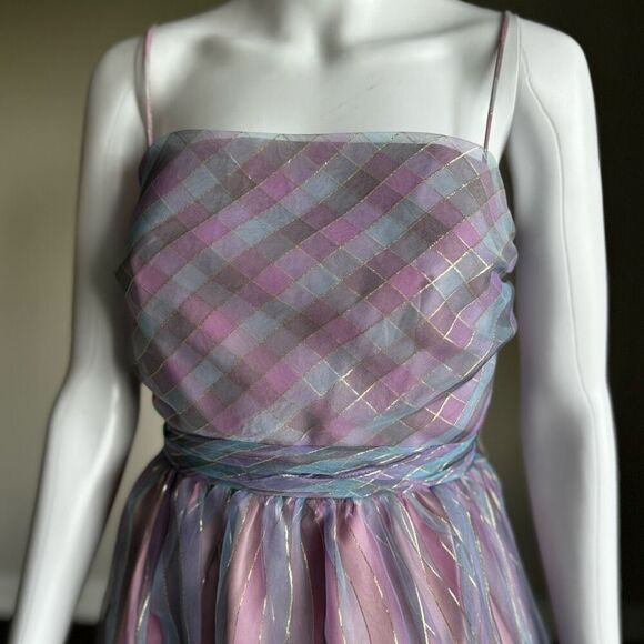 Vintage Enchanted Fairy Princess Metallic Striped Bow Gown Dress - Picture 6 of 14